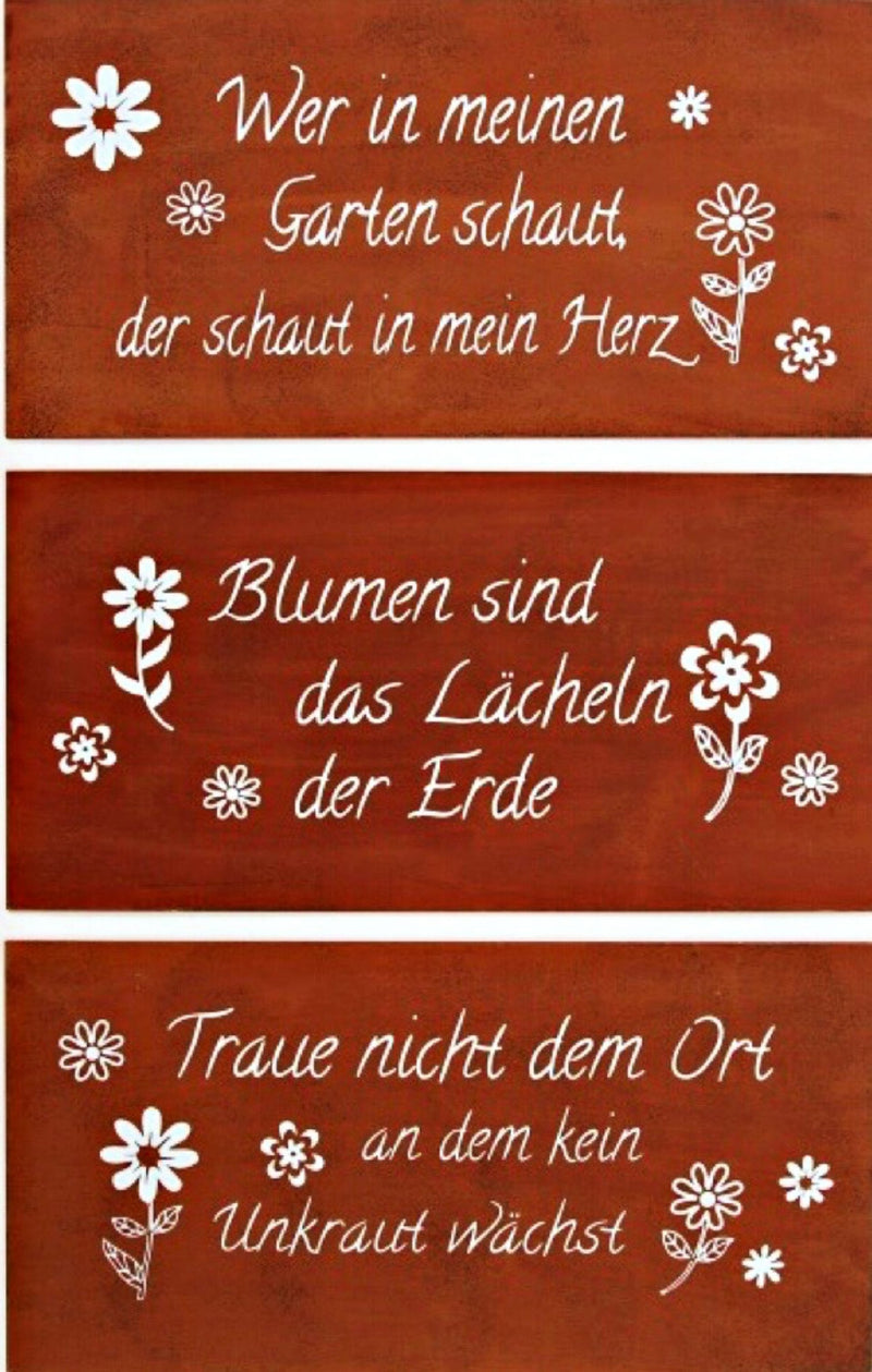 Garten Metallschild, Modell ...DAS LÄCHELN DER ERDE, Material Metall , Maße 40 x 20 cm, ROSTBRAUN