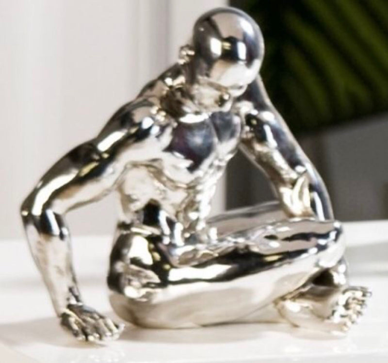 Edle repräsentative Figur, Skulptur  Modell „ WORKOUT IN PROGRESS„ silberfarbenes antikfinish, Polyresin, Größe 17 x 11 x 10 cm, tolle Geschenkidee