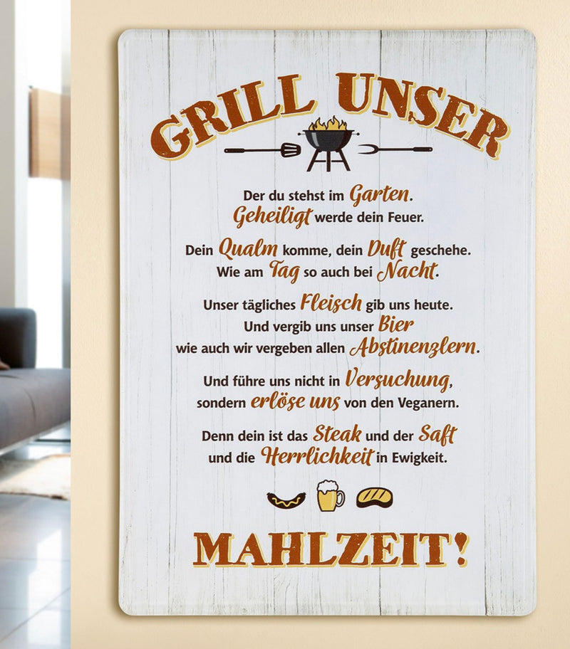 Großes tolles Griller Metallschild, Modell: GRILL UNSER , Maße 42 x 30 cm, weiß  , ideal für Grillmeister oder solche die es werden wollen, perfekte Geschenkidee oder Mitbringsel