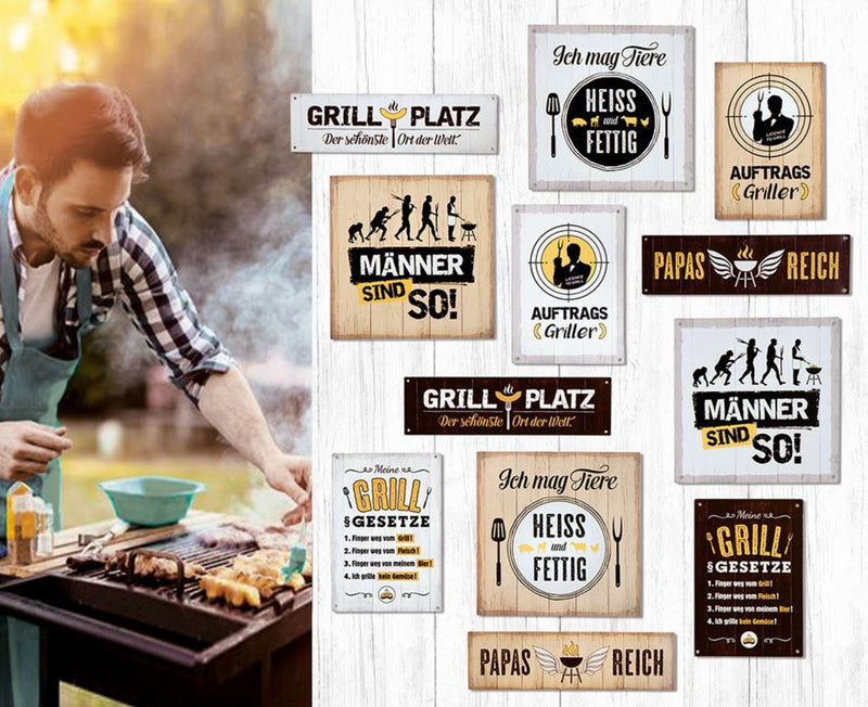 Großes tolles Griller Metallschild, Modell: GRILL UNSER , Maße 42 x 30 cm, weiß  , ideal für Grillmeister oder solche die es werden wollen, perfekte Geschenkidee oder Mitbringsel