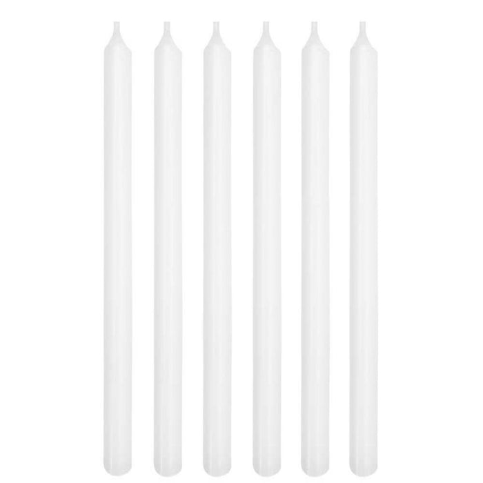 Tall stick candles set of 6 in an elegant style, color PURE WHITE, slim design with 1.3 cm diameter, height 25 cm, approx. 6 hours burning time, soot and drip-free, high envy factor.