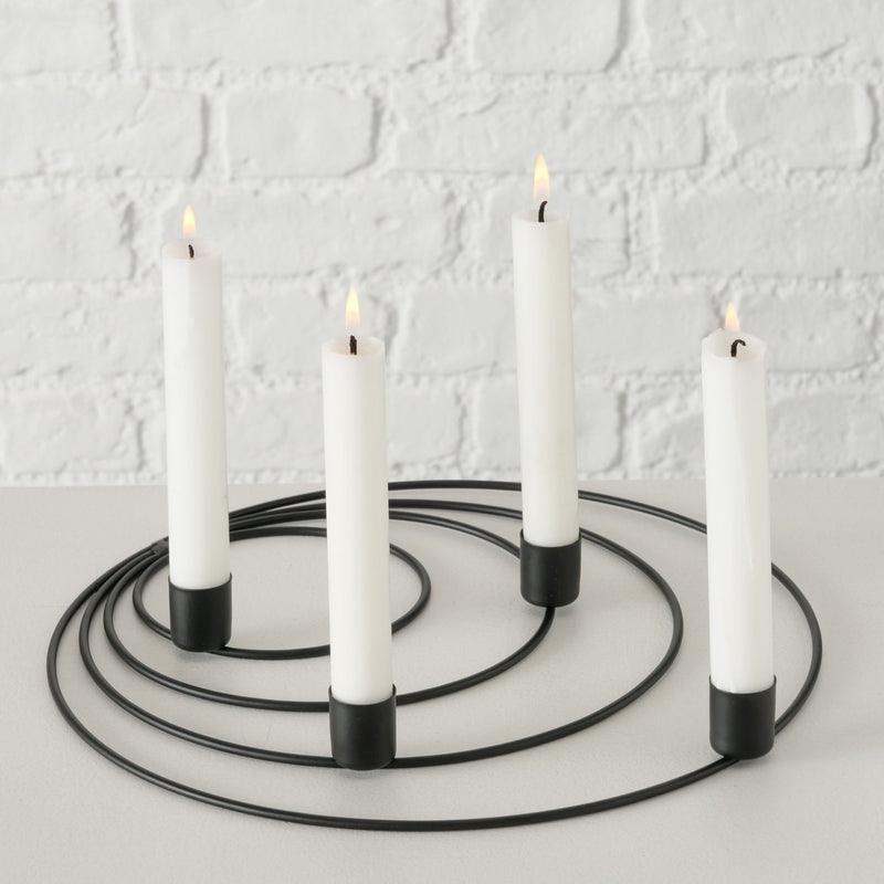 4 flammiger runder schwarzer Kerzenständer , Höhe 3 cm mit 30 cm Breite, Modell CAMI schwarz, Kerzenhalter, Kerzenleuchter, fester Stand, Eisen lackiert, hoher Neidfaktor