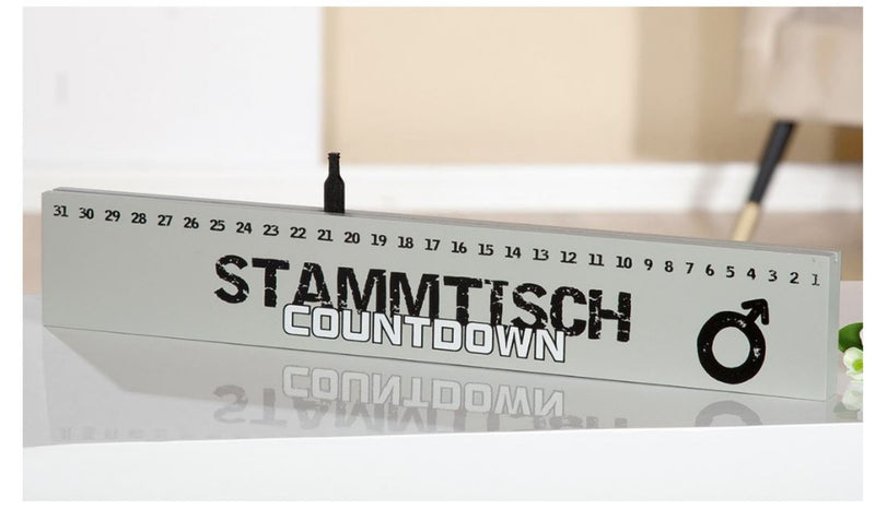Grosser Holzschriftzug als Countdown Kalender, Modell: Männer Stammtisch, Holz, 42 x 10 x 2 cm, Farbe grau, ideal für Gasthaus, Bar, Cafeteria oder einfach Zuhause.