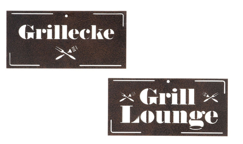 Tolles ausgestanztes Wandrelief als Metallschild, Modell: GRILL LOUNGE , Maße 25 x 12 cm, braun , ideal für Grillmeister oder solche die es werden wollen