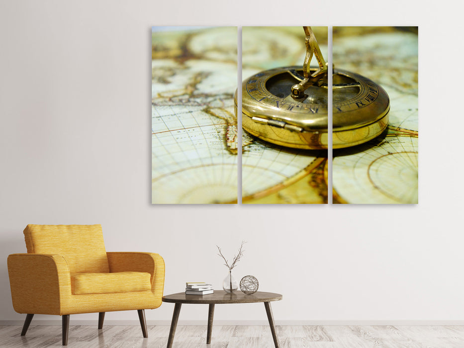 Leinwandbild 3-teilig Goldener Kompass