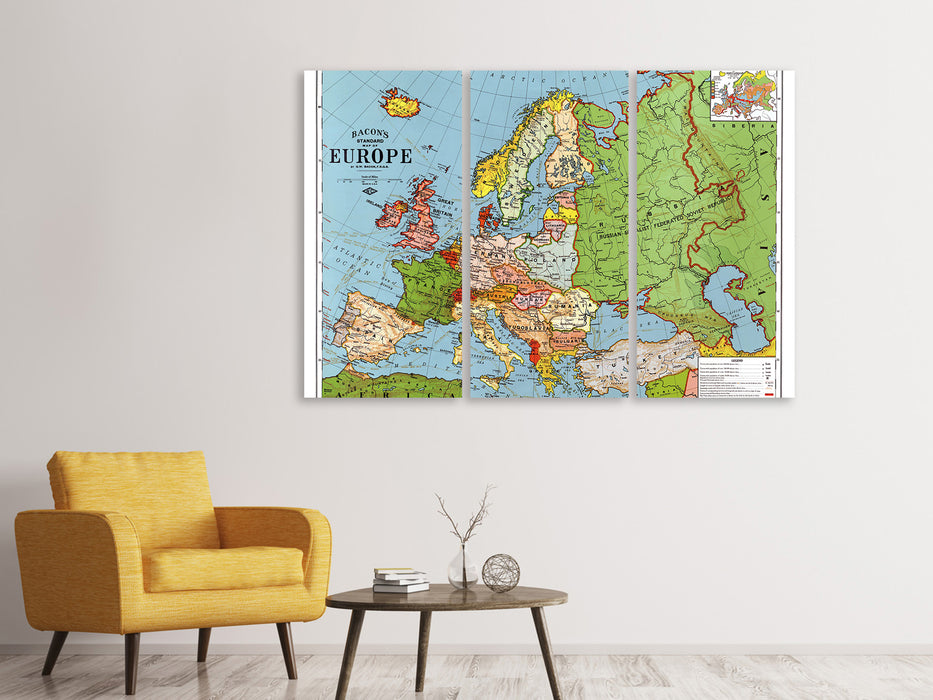 Leinwandbild 3-teilig Karte Europa