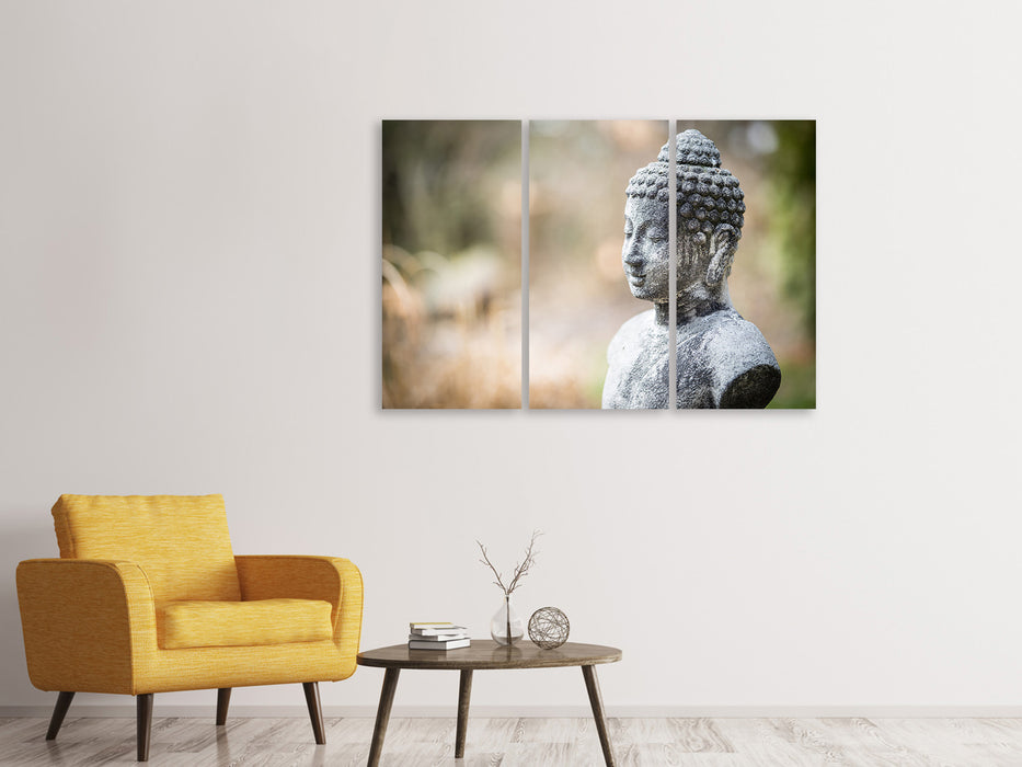 Leinwandbild 3-teilig Buddha aus Stein