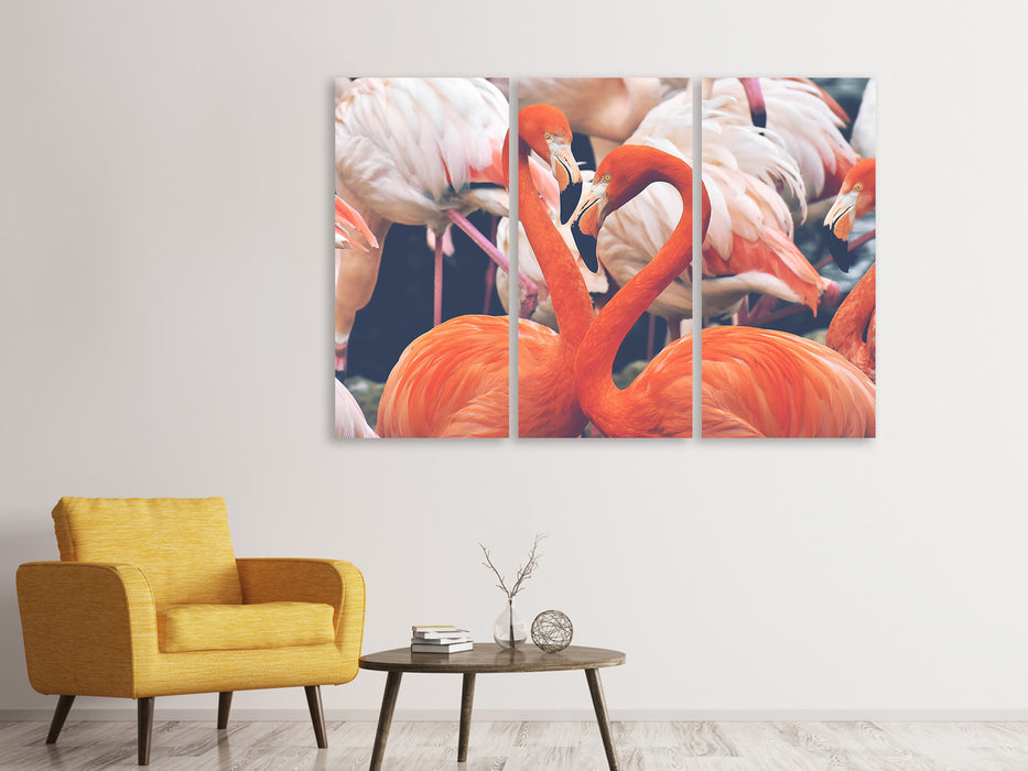 Leinwandbild 3-teilig Bunte Flamingos