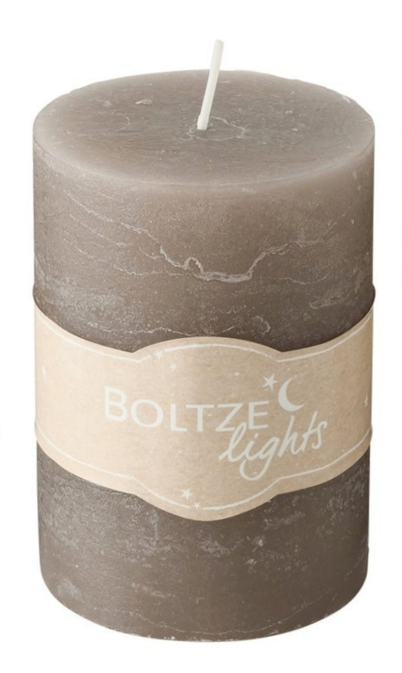 3er Set  Stumpen Kerzenset " Boltze light " in Braun Taupe Grau, 7 cm Durchmesser, Höhe 10 cm, handgearbeitet, 45 Std. Brennzeit