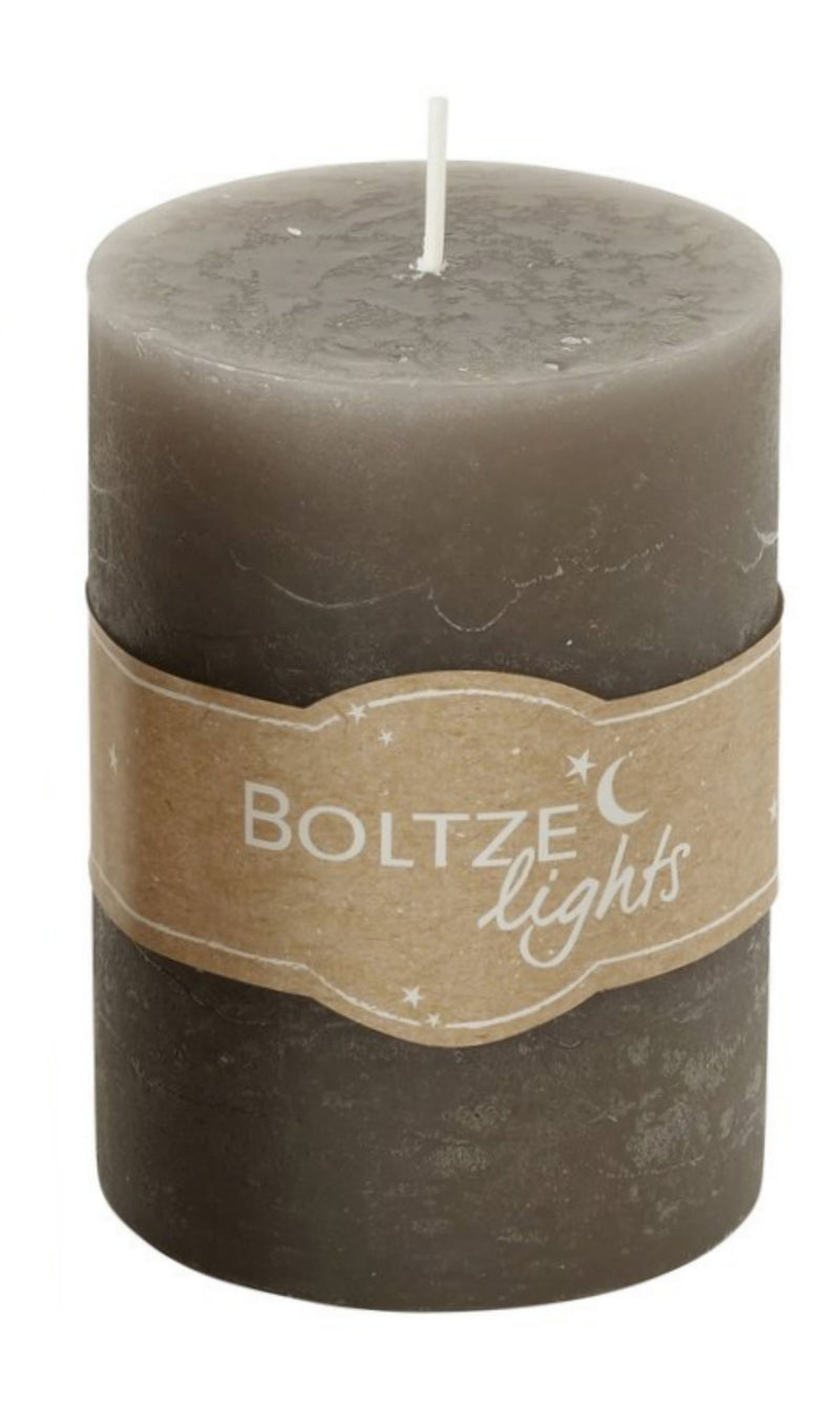 3er Set  Stumpen Kerzenset " Boltze light " in Braun Taupe Grau, 7 cm Durchmesser, Höhe 10 cm, handgearbeitet, 45 Std. Brennzeit