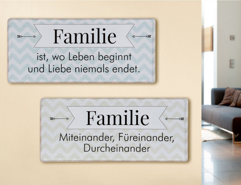 Tolles Metallschild , Modell Familie miteinander,..., Material Metall , Maße 35 x 15 cm, weiß grau, ideal für Küche, Flur, Cafe, Cafeteria oder einfach Zuhause.