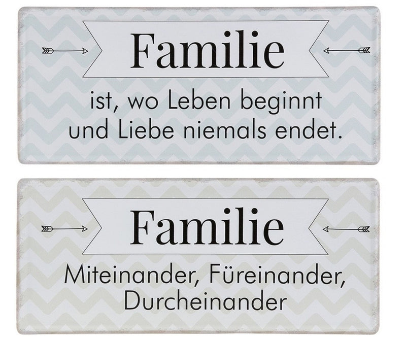 Tolles Metallschild , Modell Familie miteinander,..., Material Metall , Maße 35 x 15 cm, weiß grau, ideal für Küche, Flur, Cafe, Cafeteria oder einfach Zuhause.