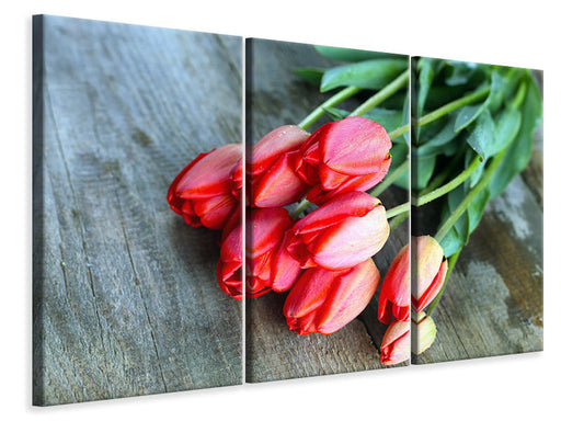 Leinwandbild 3-teilig Der rote Tulpenstrauss