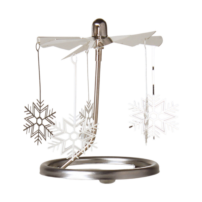 Hochwertiges Teelicht- Windlichtkarrussel Modell " WINTERNACHT ", durchscheinendes Biskuit Porzellan, Propeller mit Schneeflocken, 6 x 6 x 17 cm,  ideal als Geschenk oder Zuhause