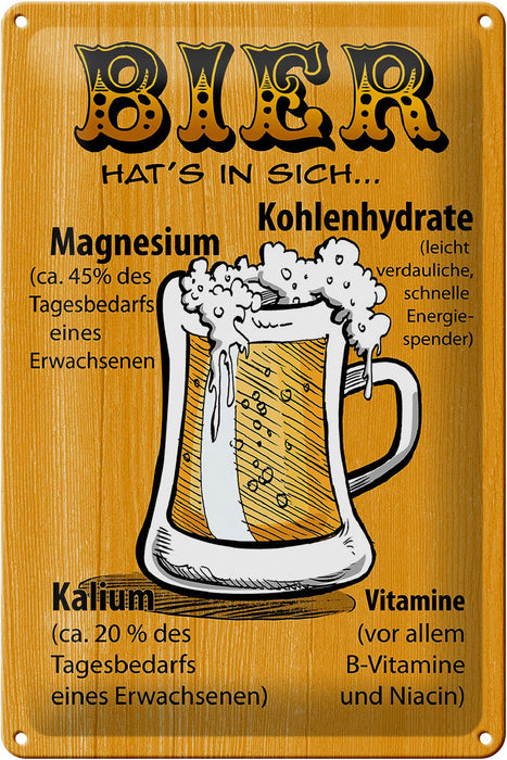 Blechschild 20x30cm Bier hat&#039;s in sich Vitamine Deko Schild