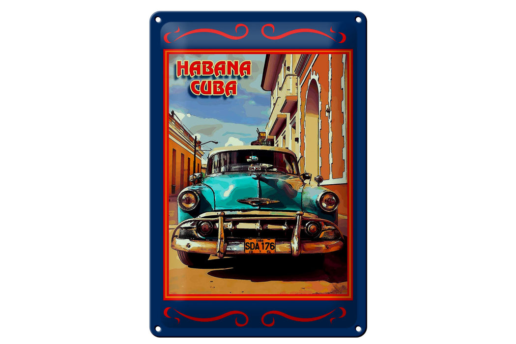 Blechschild Cuba 20x30cm Habana Cuba blaues Auto Metall Deko Schild