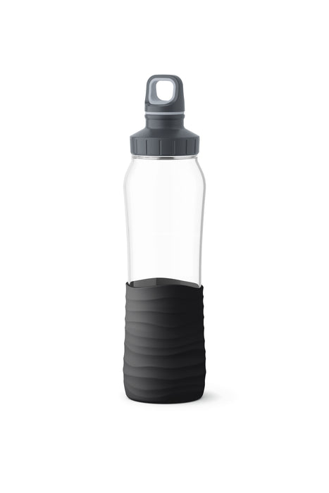 EMSA Trinkflasche Drink2Go Glas 0,7l Silikonmanschette schwarz