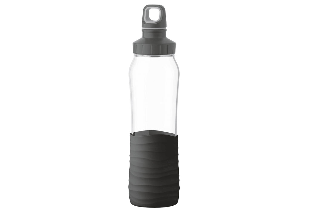 EMSA Trinkflasche Drink2Go Glas 0,7l Silikonmanschette schwarz