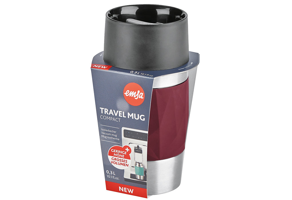 EMSA Isolierbecher Travel Mug Compact 0,3l Manschette weinrot