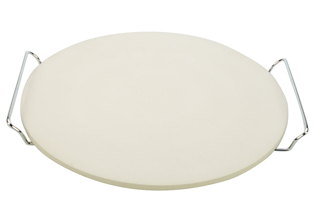GUSTA Pizzastein mit Halter geeignet auch für BBQ Ø33cm weiß/silber